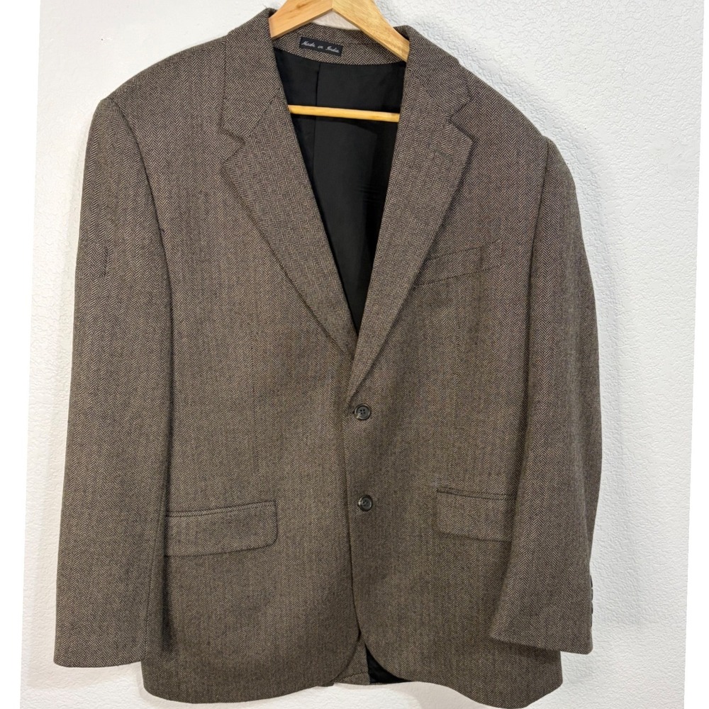 Lauren Ralph Lauren Mens 43R Blazer Brown Herringbone 100% Lambswool Sport Coat